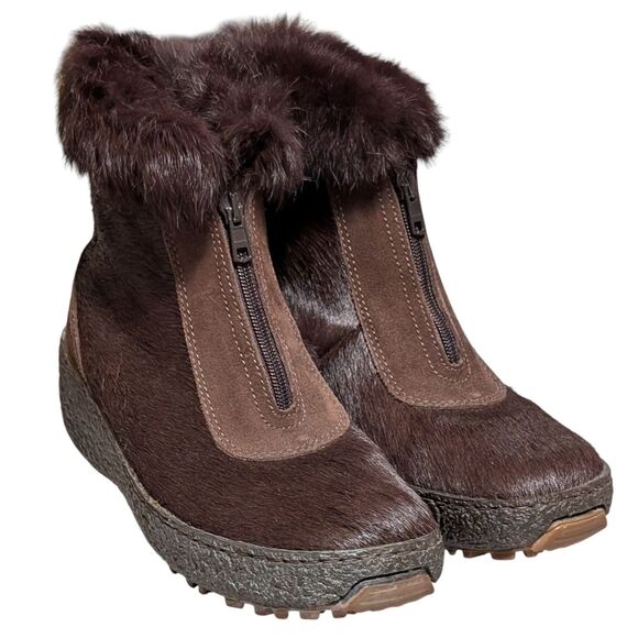 Oscar Sports brown fur winter boots size 40 leather zip wedge platform Italy - Picture 10 of 10